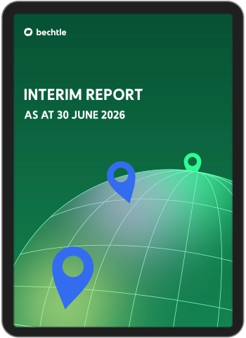 The image shows a tablet with the cover of the PDF interim report.