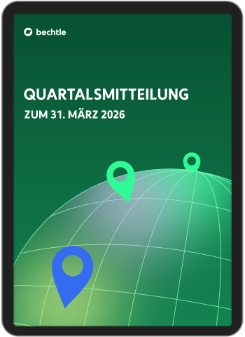 Das Bild zeigt ein Tablet mit dem Cover der PDF Quartalsmitteilung.